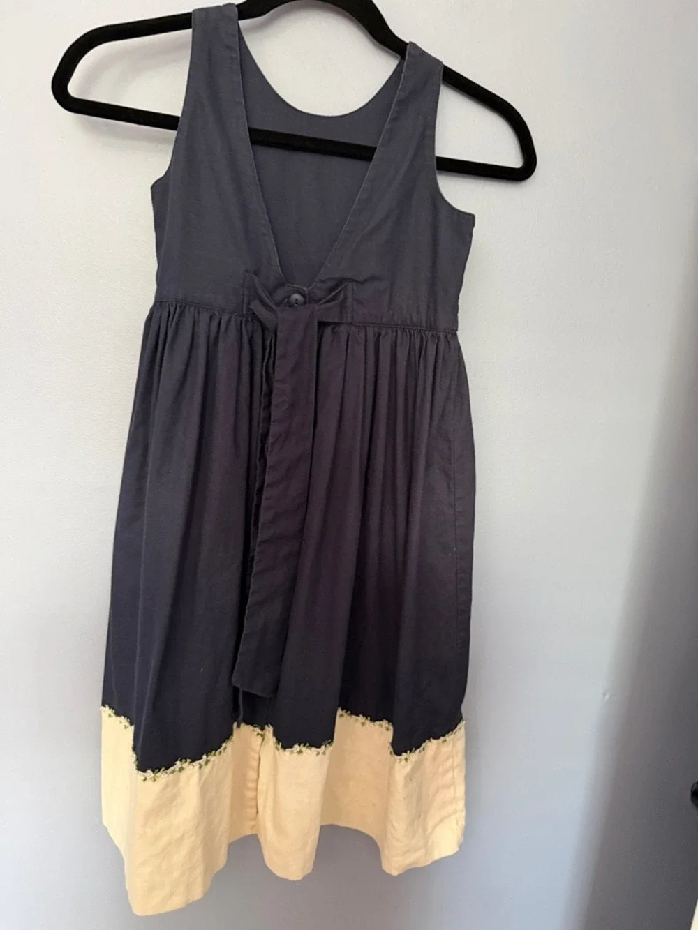 Hartstrings Girls Navy & Cream Linen Blend Dress Size 7 Sleeveless Back Tie
